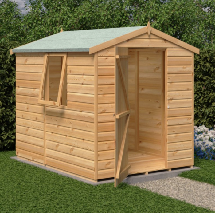 7x5 GARDEN SHED SHIPLAP SINGLE DOOR APEX WINDOW WOODEN FLOOR STORAGE 7ft x 5ft