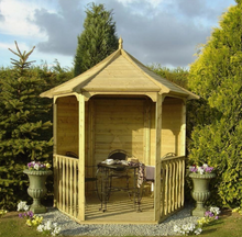 GARDEN WOODEN ARBOUR 9ft x 8ft PRESSURE TREATED TRADITIONAL HEXAGONAL 19mm T&G