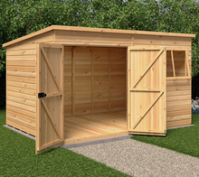 12x8 WOODEN PENT SHED SHIPLAP TONGUE & GOOVE WINDOW DOUBLE DOOR STORAGE 12ft 8ft