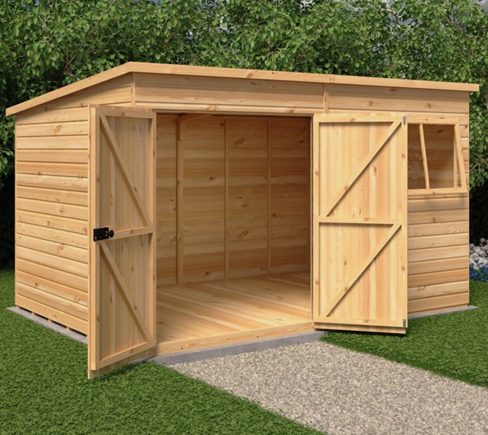 12x8 WOODEN PENT SHED SHIPLAP TONGUE & GOOVE WINDOW DOUBLE DOOR STORAGE 12ft 8ft