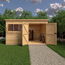 12x8 WOODEN PENT SHED SHIPLAP TONGUE & GOOVE WINDOW DOUBLE DOOR STORAGE 12ft 8ft