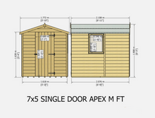 7x5 GARDEN SHED SHIPLAP SINGLE DOOR APEX WINDOW WOODEN FLOOR STORAGE 7ft x 5ft