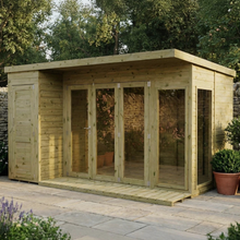 12ft x 8ft GARDEN SUN ROOM OFFICE BI-FOLDING DOORS SUMMERHOUSE SIDE STORE SHED