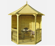 GARDEN WOODEN ARBOUR 9ft x 8ft PRESSURE TREATED TRADITIONAL HEXAGONAL 19mm T&G