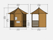 GARDEN WOODEN ARBOUR 9ft x 8ft PRESSURE TREATED TRADITIONAL HEXAGONAL 19mm T&G