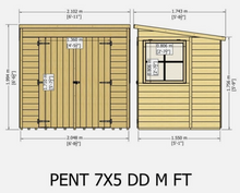 7x5 PENT SHIPLAP SHED TONGUE & GROOVE DOUBLE DOOR OPENING WINDOW OUTDOOR STORAGE